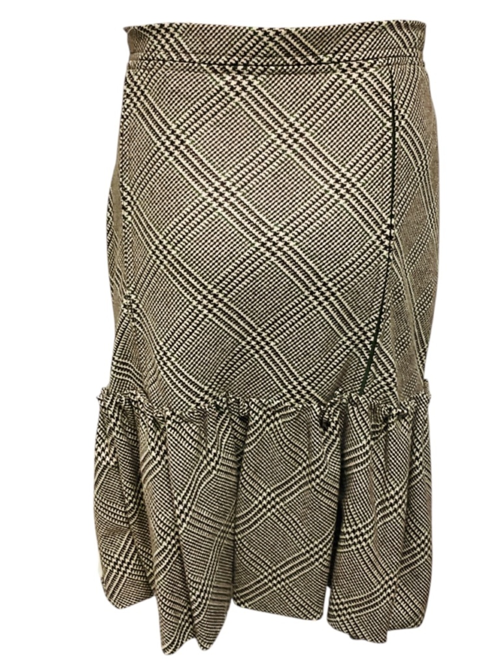 Oscar de la Renta Beige / Brown / Green Multi Houndstooth Plaid Cashmere Skirt - Picture 3 of 5